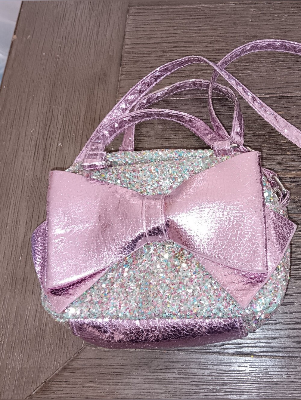 Girls Pink Glitter Bow Mini Crossbody Bag